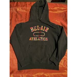 Belair Athletics Hoodie Mens S Black Pullover Graphic Crest Kangaroo Pocket